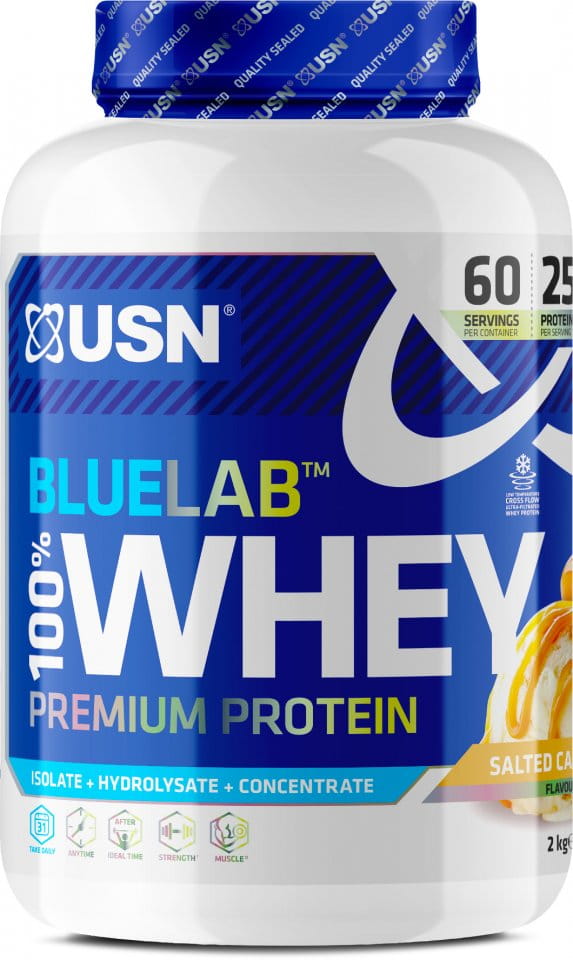 Białko serwatkowe w proszku USN 100% Premium BlueLab 908g truskawka