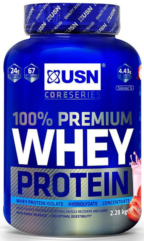 Proszki białkowe USN 100% Whey Protein Premium jahoda se smetanou 2.28kg